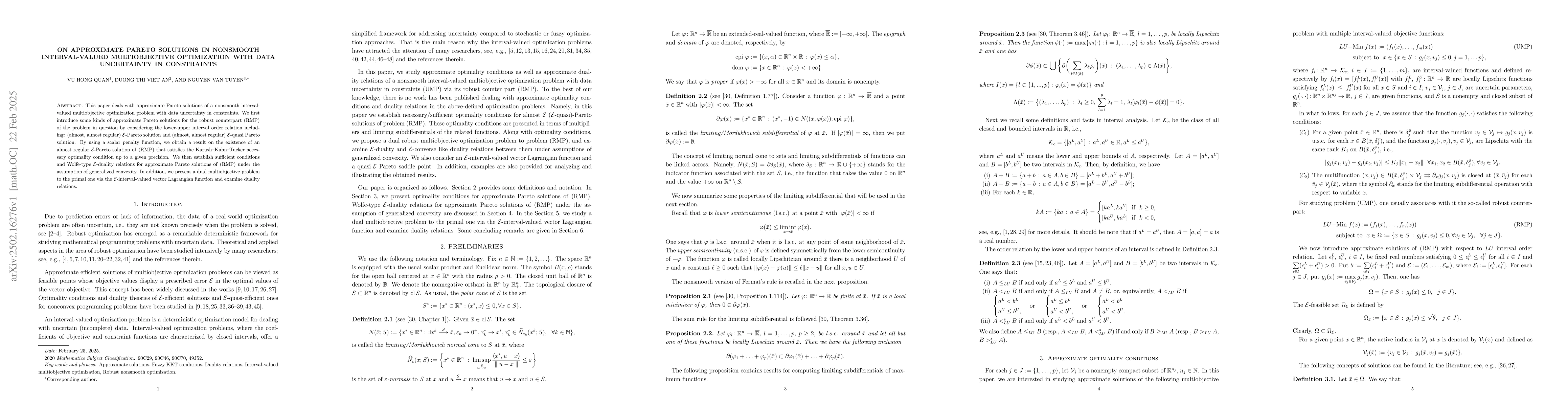 Thumbnail for On approximate Pareto solutions in nonsmooth interval-valued
  multiobjective optimization with data uncertainty in constraints