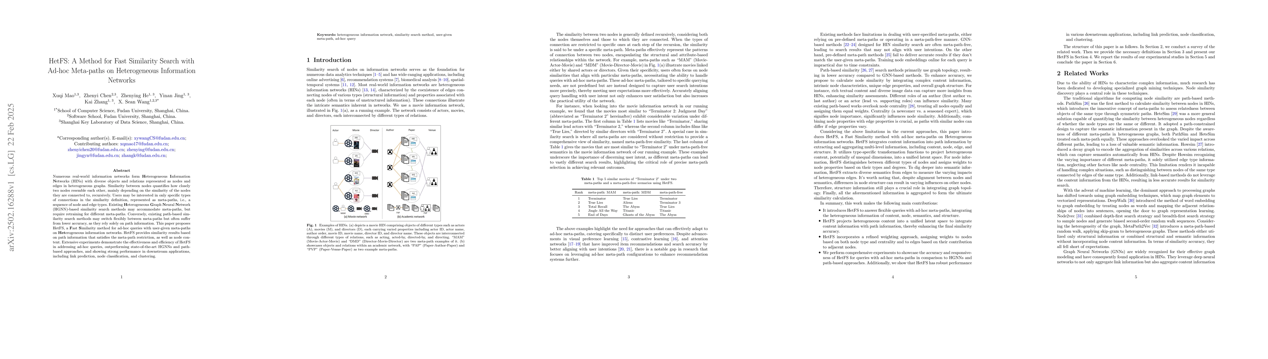 Thumbnail for HetFS: A Method for Fast Similarity Search with Ad-hoc Meta-paths on
  Heterogeneous Information Networks