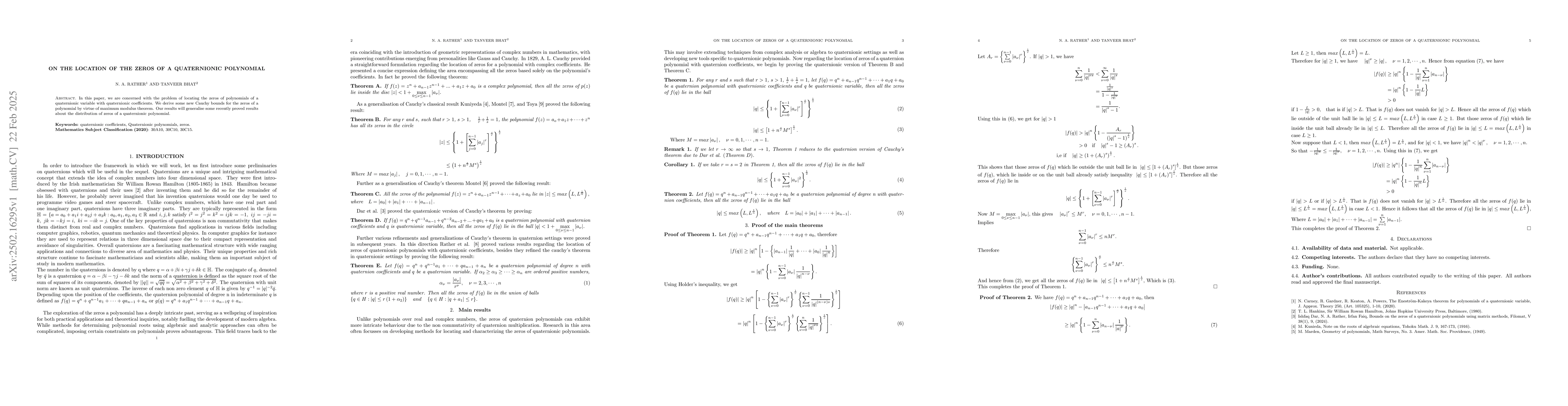 Thumbnail for On the location of zeros of a quaternion polynomial