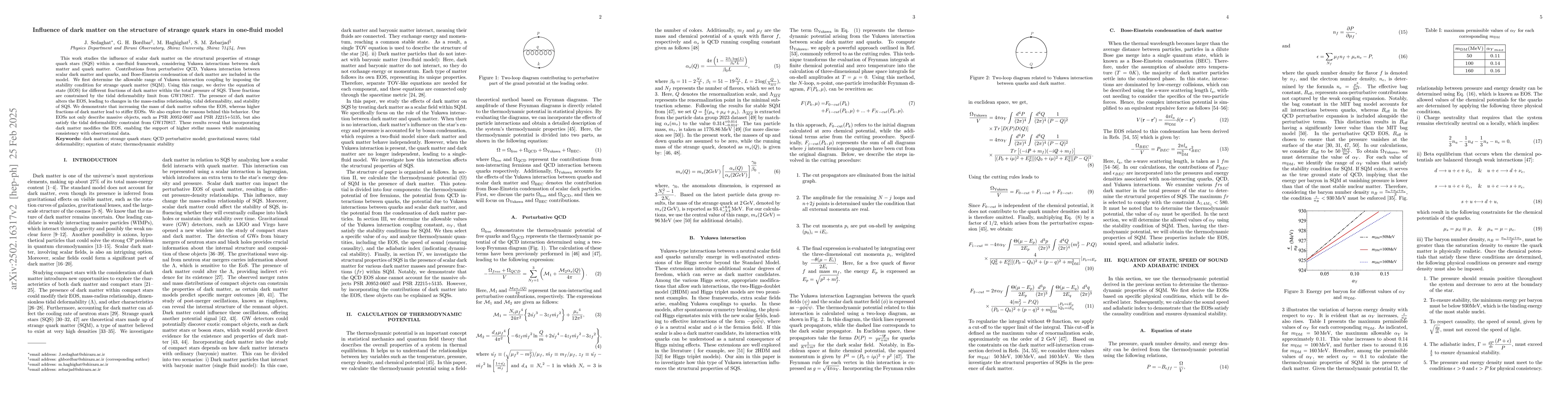 Thumbnail for Influence of dark matter on the structure of strange quark stars in
  one-fluid model