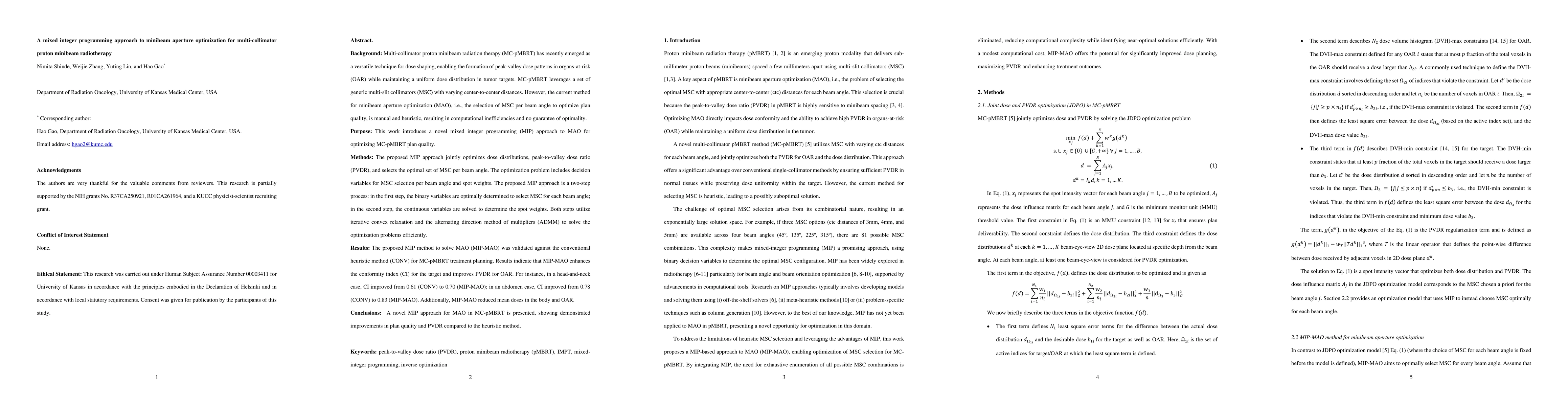 Thumbnail for A mixed integer programming approach to minibeam aperture optimization
  for multi-collimator proton minibeam radiotherapy