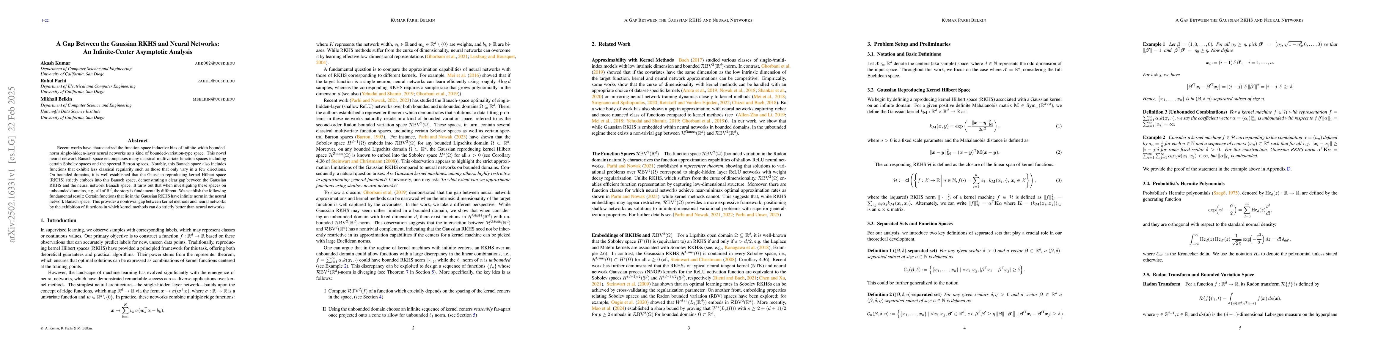 Thumbnail for A Gap Between the Gaussian RKHS and Neural Networks: An Infinite-Center
  Asymptotic Analysis
