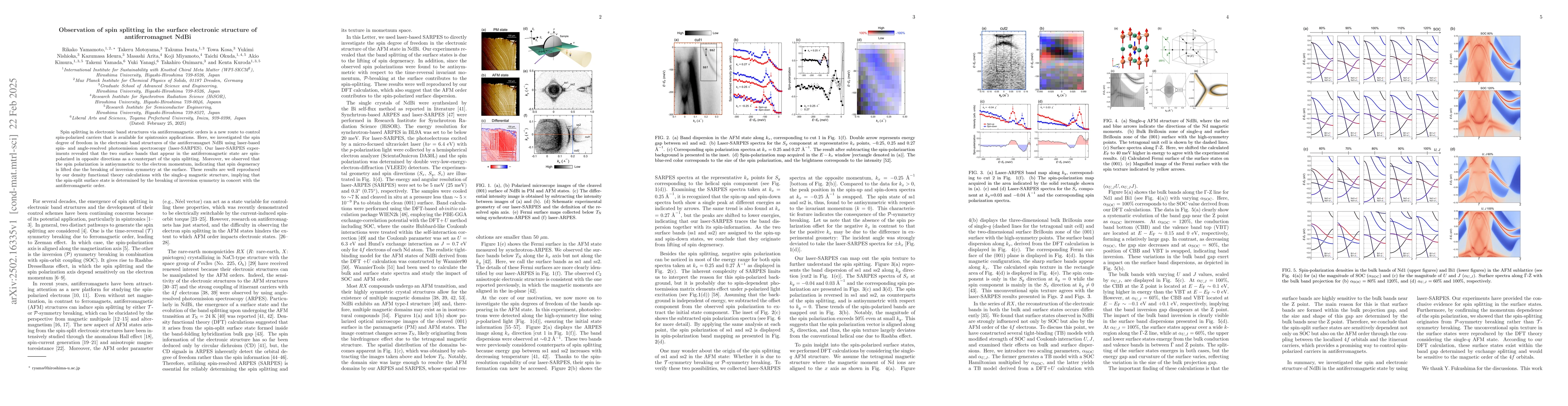 Thumbnail for Observation of spin splitting in the surface electronic structure of
  antiferromagnet NdBi