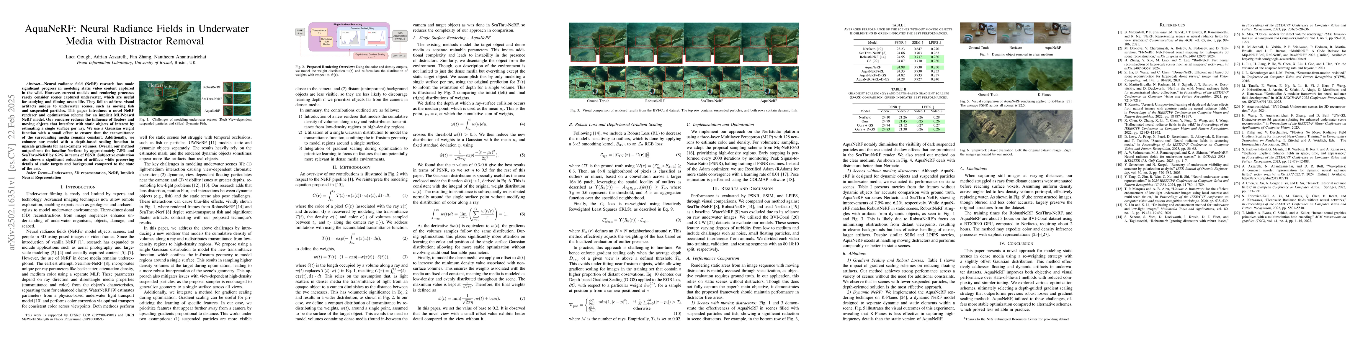 Thumbnail for AquaNeRF: Neural Radiance Fields in Underwater Media with Distractor
  Removal