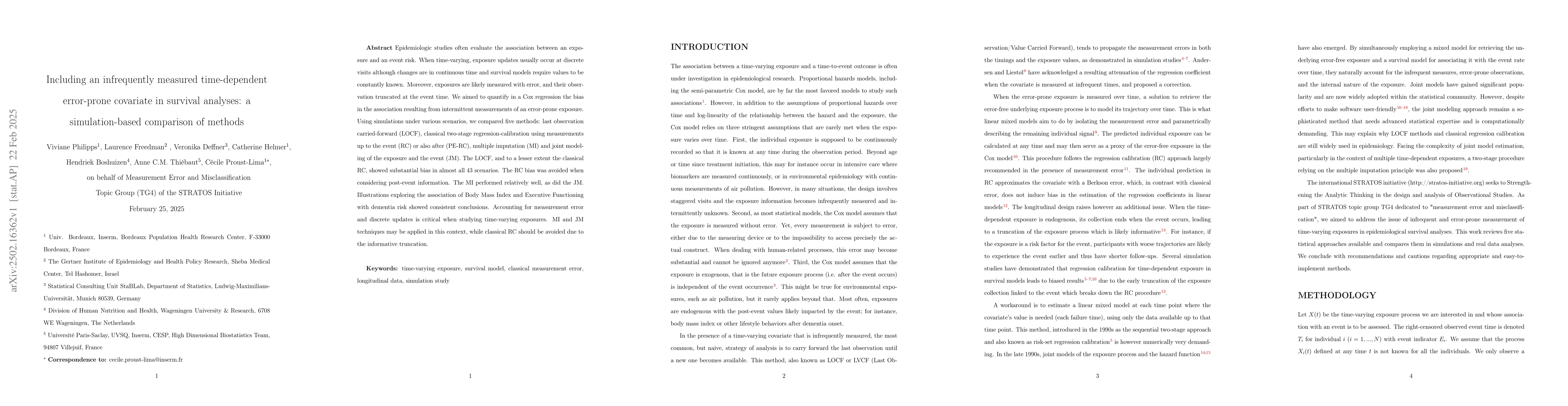 Thumbnail for Including an infrequently measured time-dependent error-prone covariate
  in survival analyses: a simulation-based comparison of methods