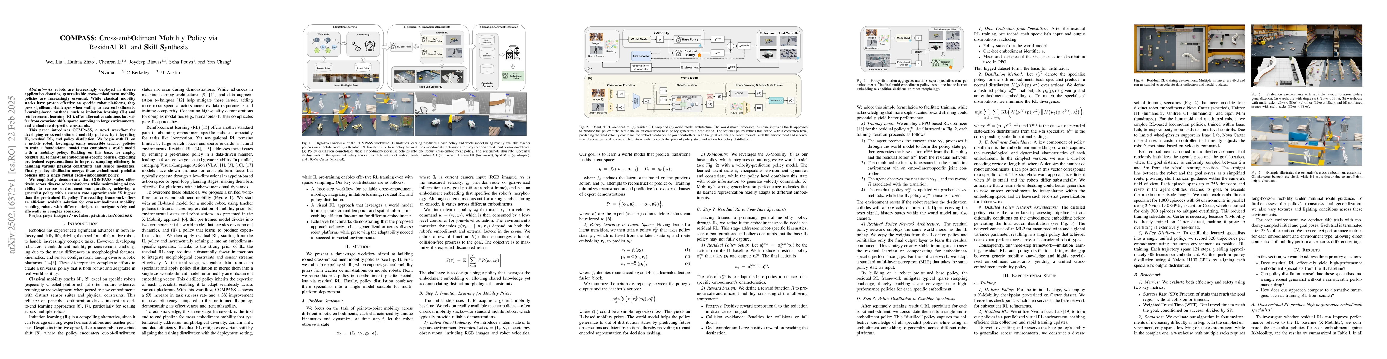 Thumbnail for COMPASS: Cross-embodiment Mobility Policy via Residual RL and Skill
  Synthesis