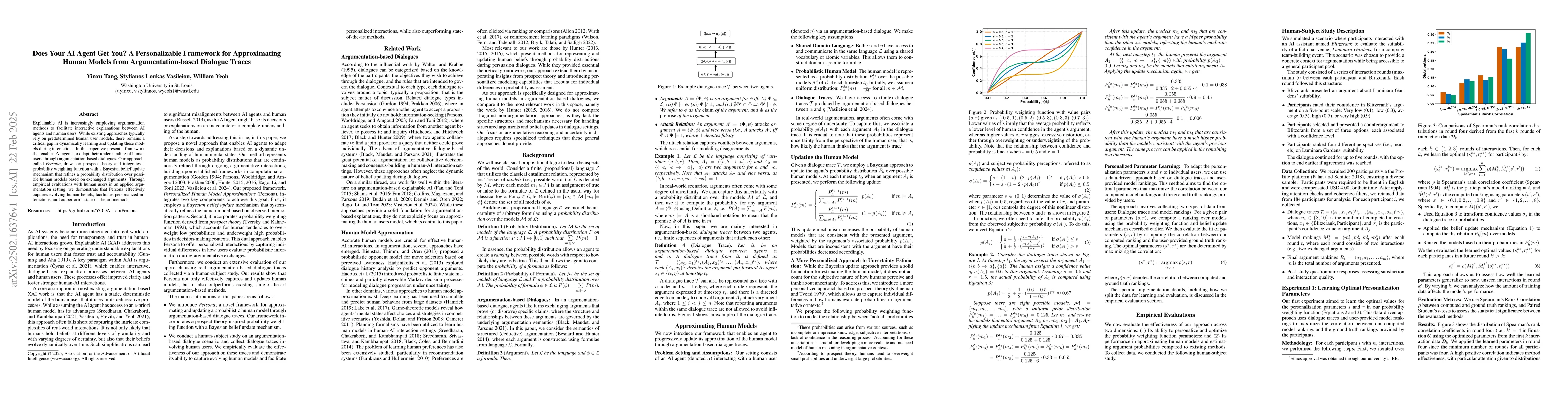 Thumbnail for Does Your AI Agent Get You? A Personalizable Framework for Approximating
  Human Models from Argumentation-based Dialogue Traces