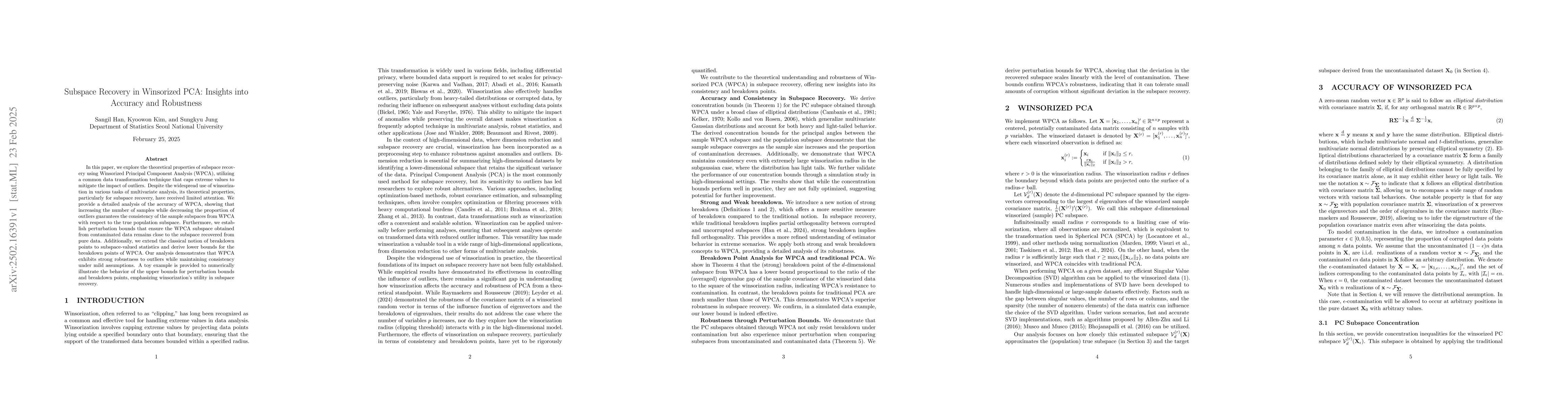 Thumbnail for Subspace Recovery in Winsorized PCA: Insights into Accuracy and
  Robustness