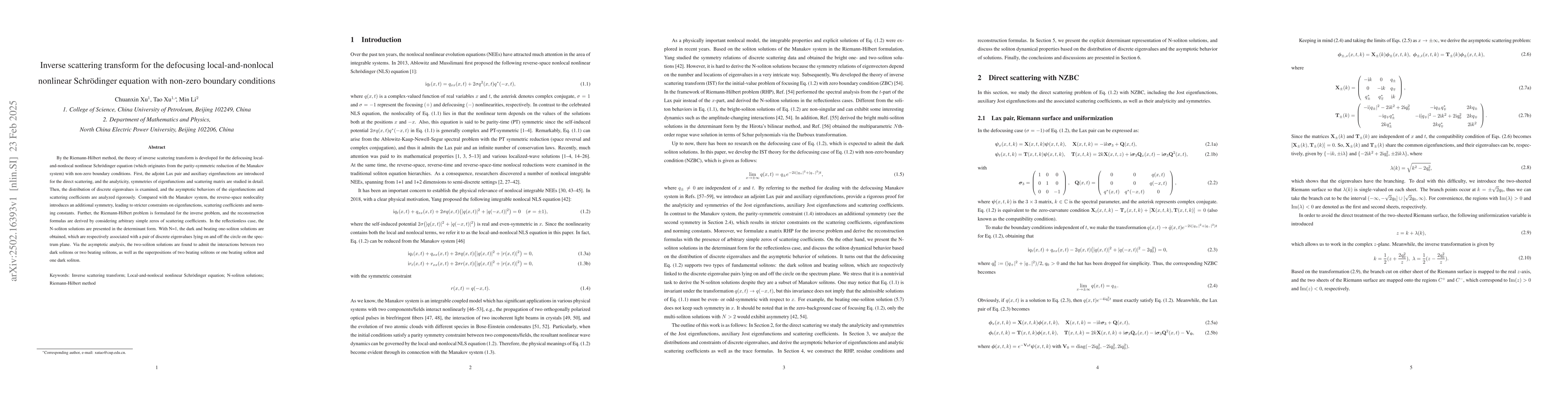 Thumbnail for Inverse scattering transform for the defocusing local-and-nonlocal
  nonlinear Schrödinger equation with non-zero boundary conditions