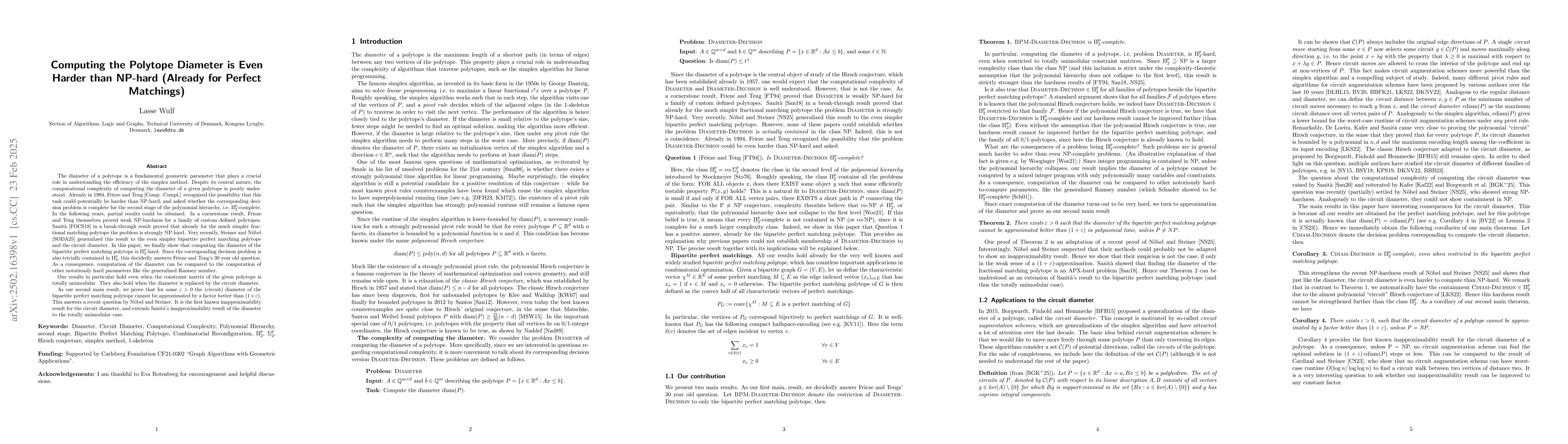 Thumbnail for Computing the Polytope Diameter is Even Harder than NP-hard (Already for
  Perfect Matchings)