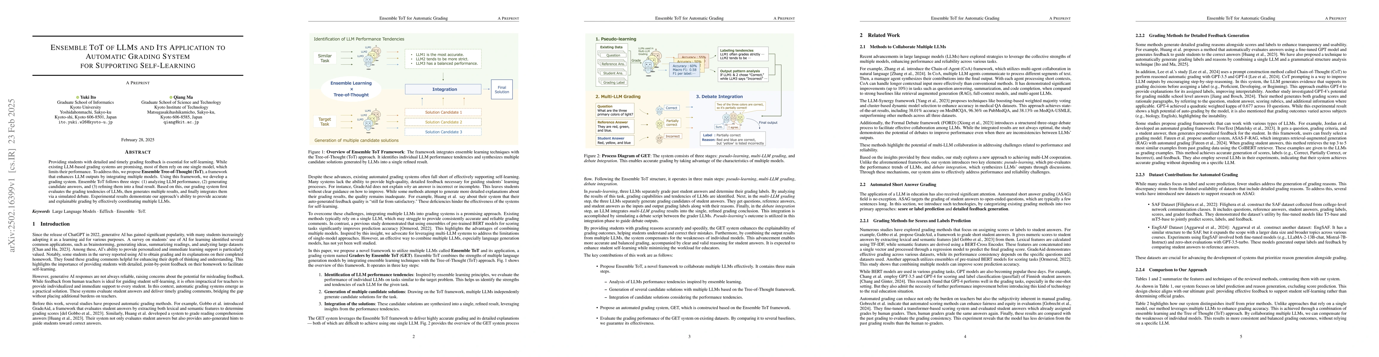 Thumbnail for Ensemble ToT of LLMs and Its Application to Automatic Grading System for
  Supporting Self-Learning