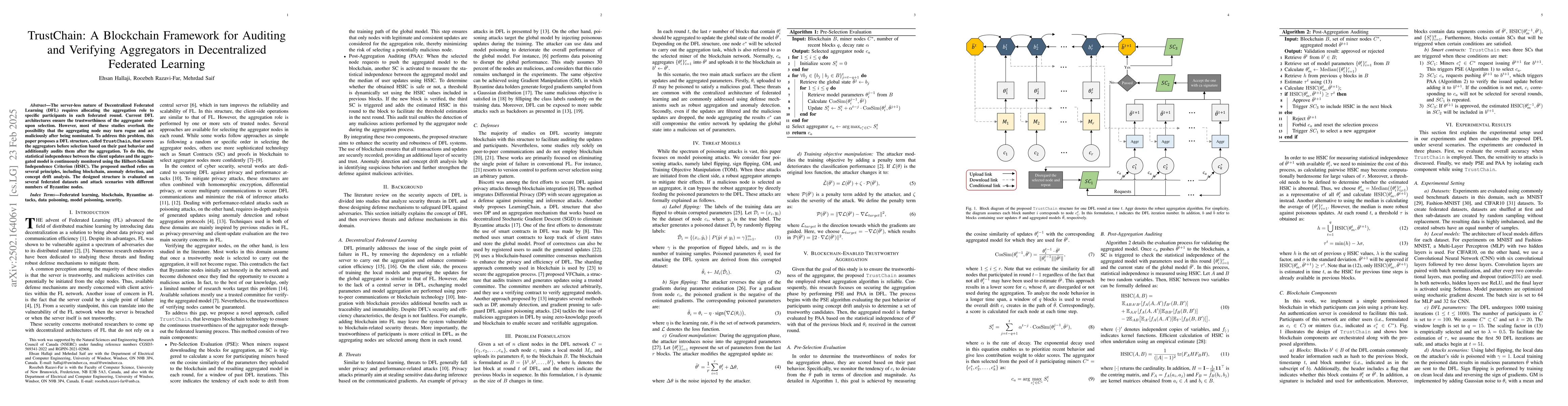 Thumbnail for TrustChain: A Blockchain Framework for Auditing and Verifying
  Aggregators in Decentralized Federated Learning