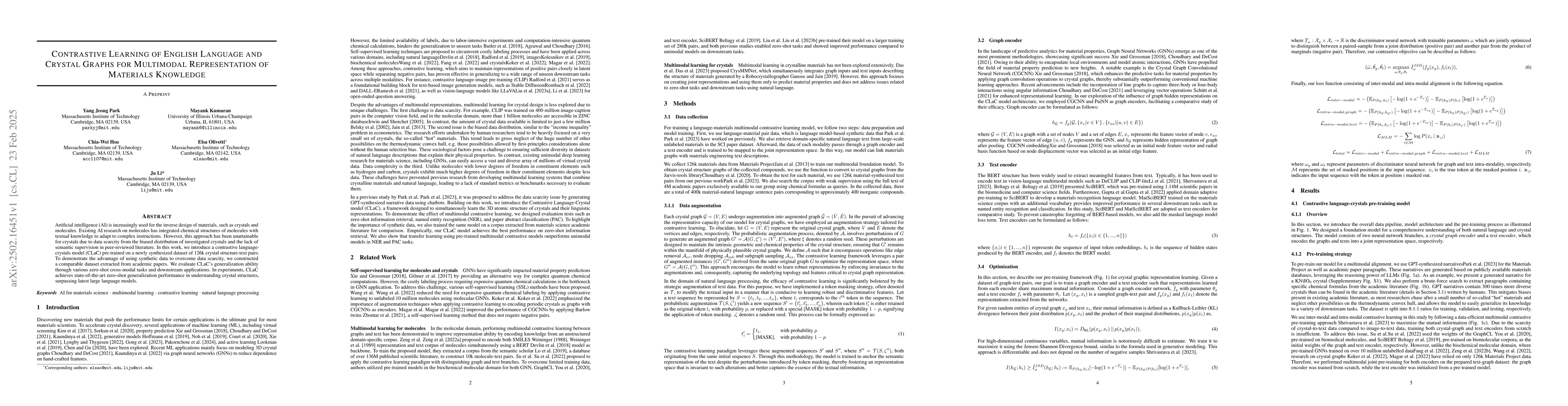 Thumbnail for Contrastive Learning of English Language and Crystal Graphs for
  Multimodal Representation of Materials Knowledge