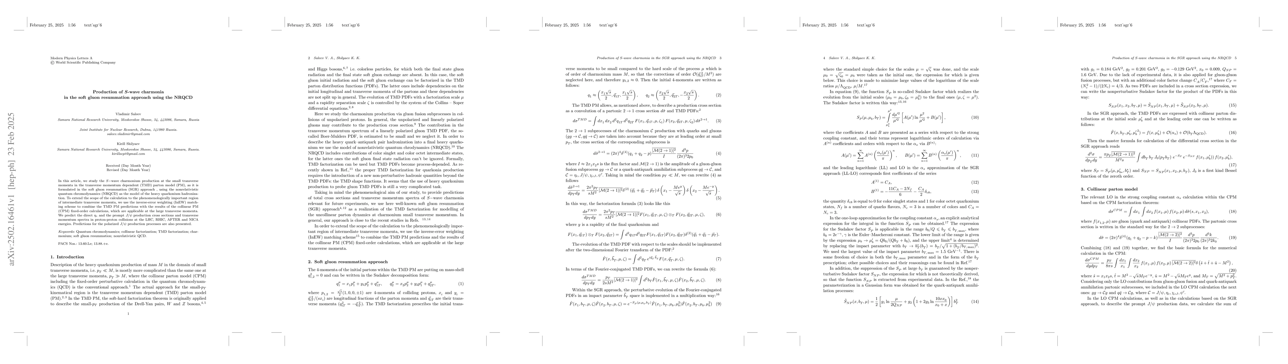 Thumbnail for Production of $S$-wave charmonia in the soft gluon resummation approach
  using the NRQCD