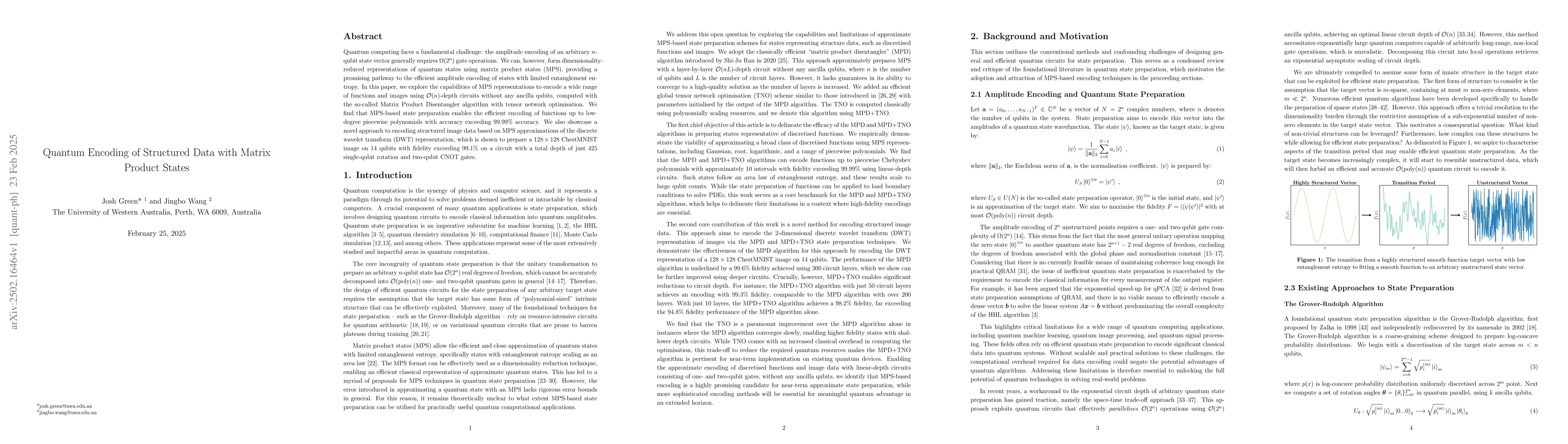 Thumbnail for Quantum Encoding of Structured Data with Matrix Product States