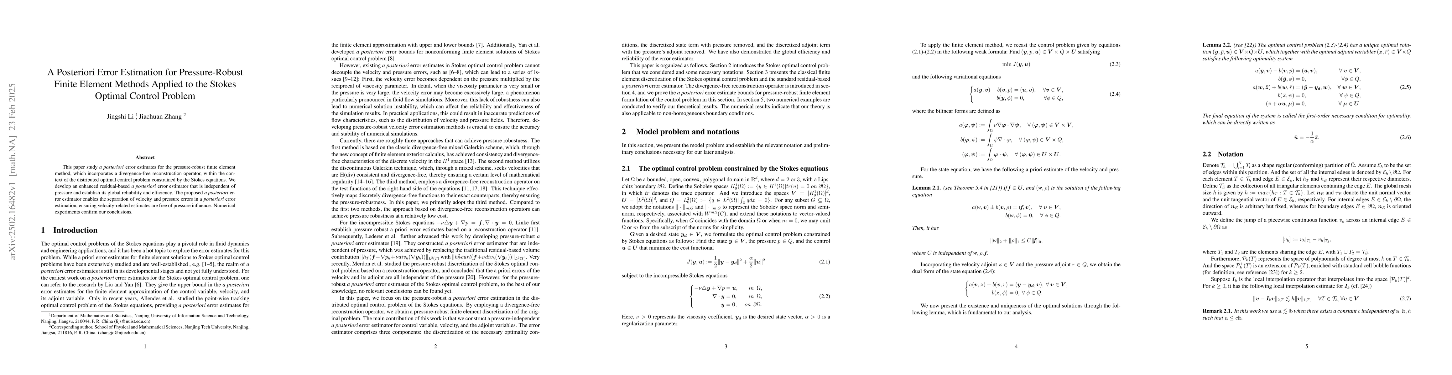 Thumbnail for A Posteriori Error Estimation for Pressure-Robust Finite Element Methods
  Applied to the Stokes Optimal Control Problem