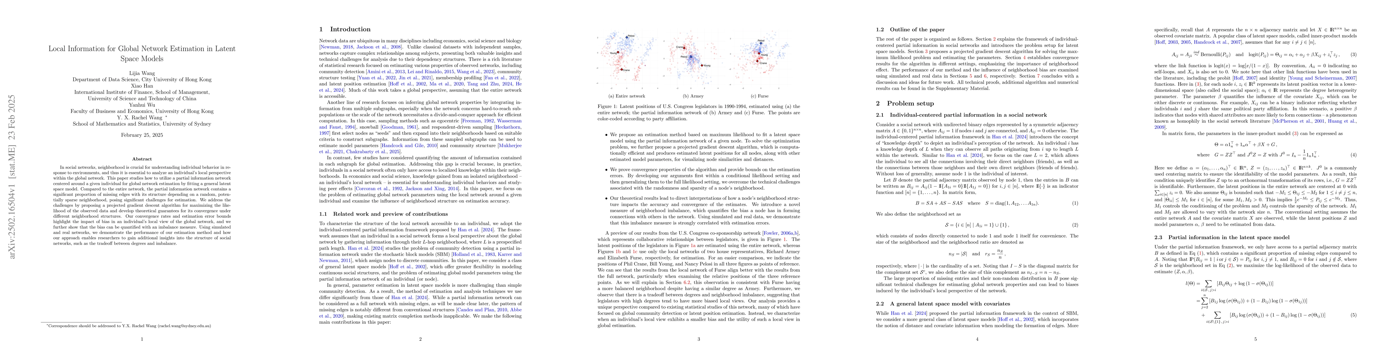 Thumbnail for Local Information for Global Network Estimation in Latent Space Models