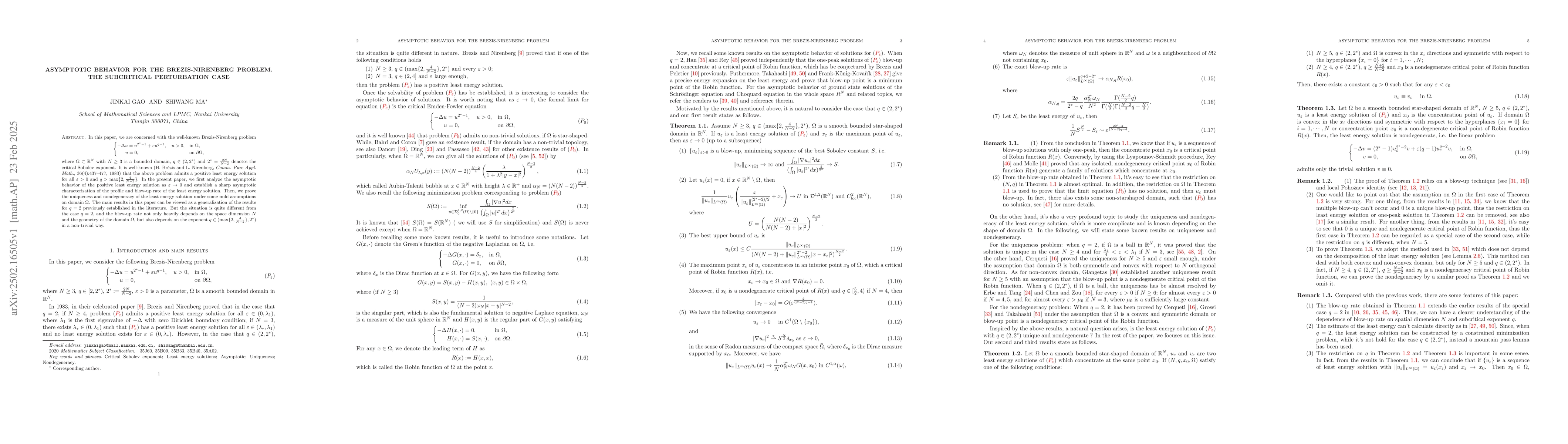 Thumbnail for Asymptotic behavior for the Brezis-Nirenberg problem. The subcritical
  perturbation case