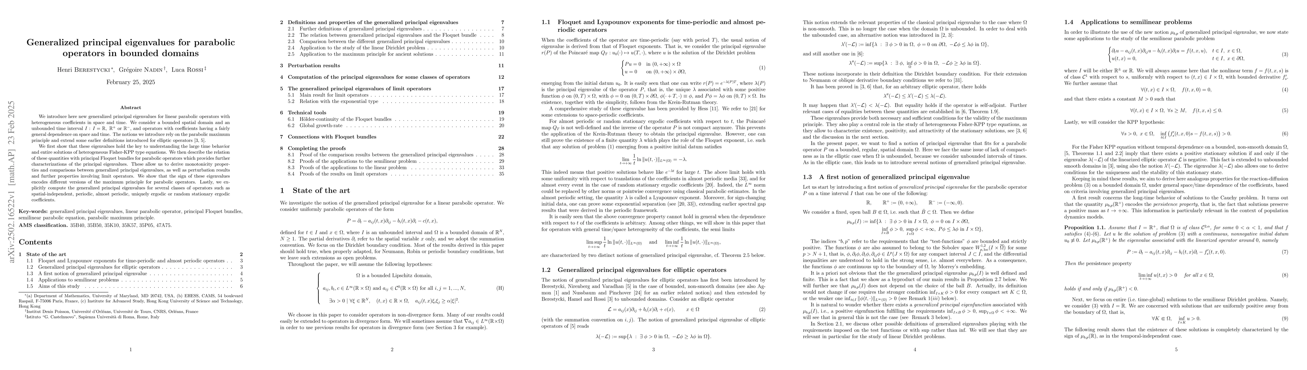 Thumbnail for Generalized principal eigenvalues for parabolic operators in bounded
  domains