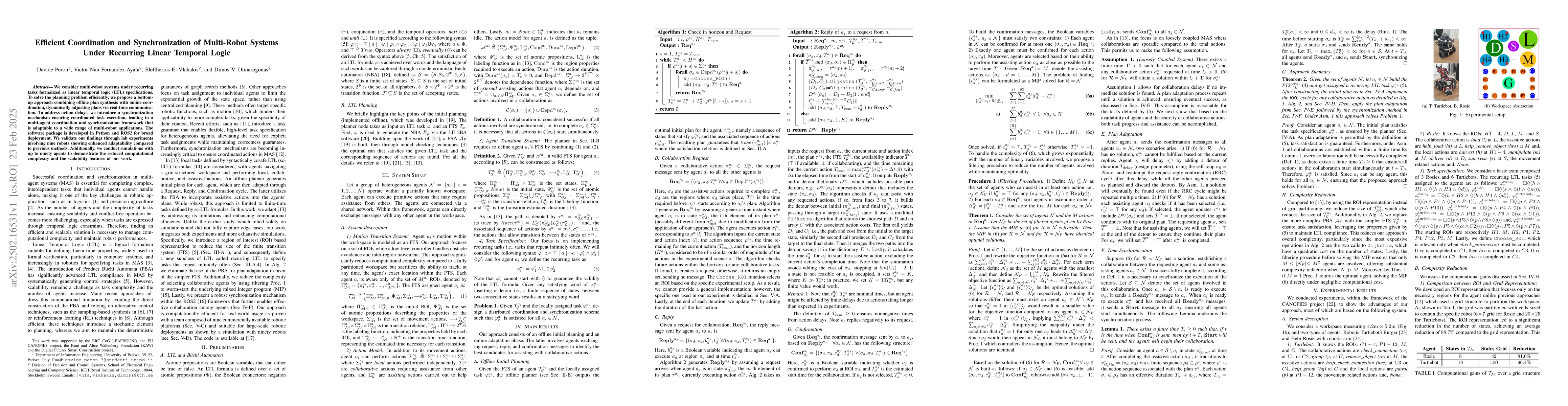 Thumbnail for Efficient Coordination and Synchronization of Multi-Robot Systems Under
  Recurring Linear Temporal Logic