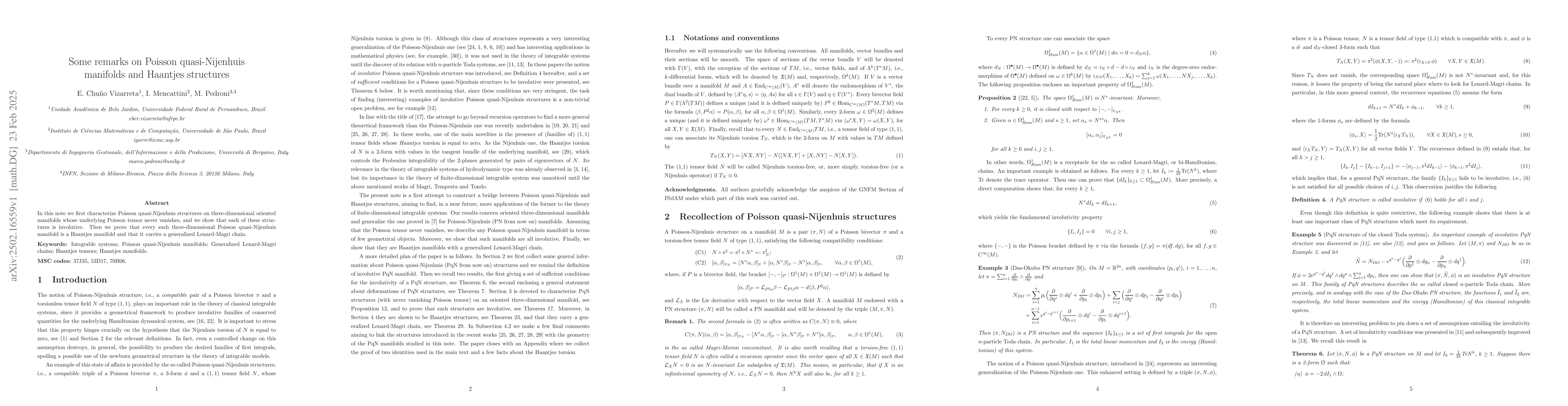 Thumbnail for Some remarks on Poisson quasi-Nijenhuis manifolds and Haantjes
  structures