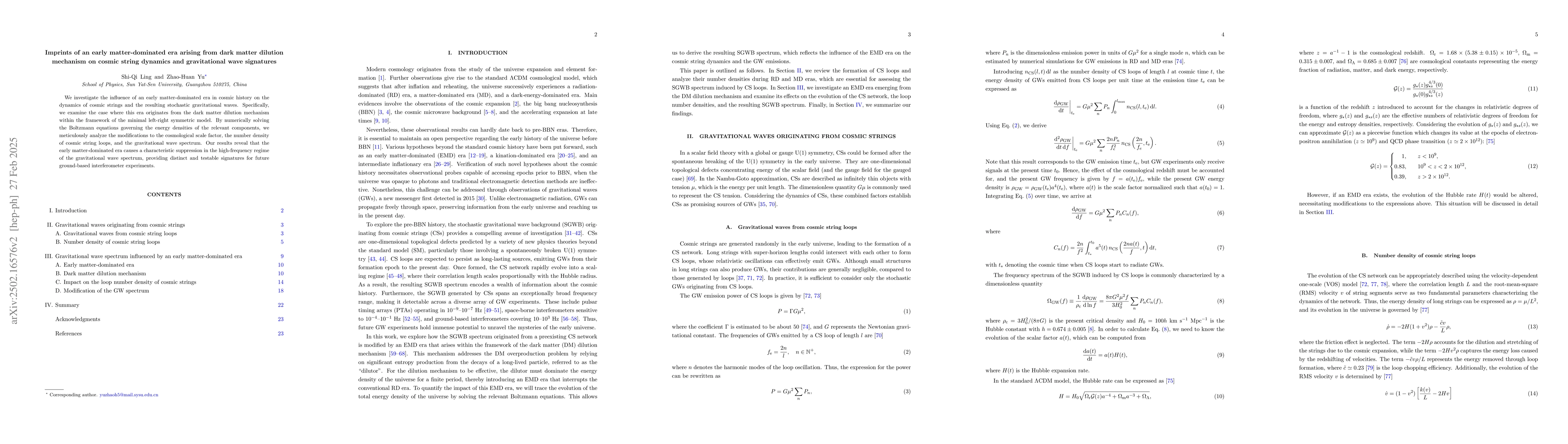 Thumbnail for Imprints of an early matter-dominated era arising from dark matter
  dilution mechanism on cosmic string dynamics and gravitational wave
  signatures
