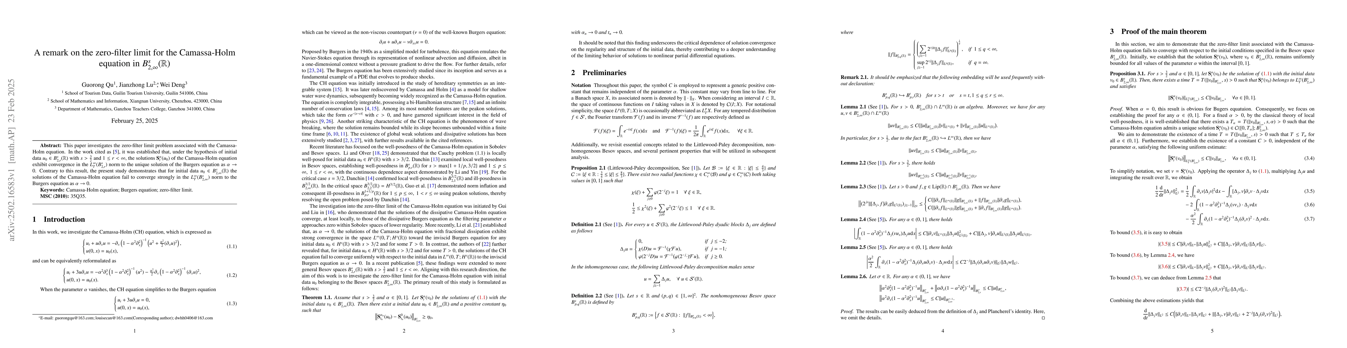 Thumbnail for A remark on the zero-filter limit for the Camassa-Holm equation in
  $B^s_{2,\infty}(\R)$