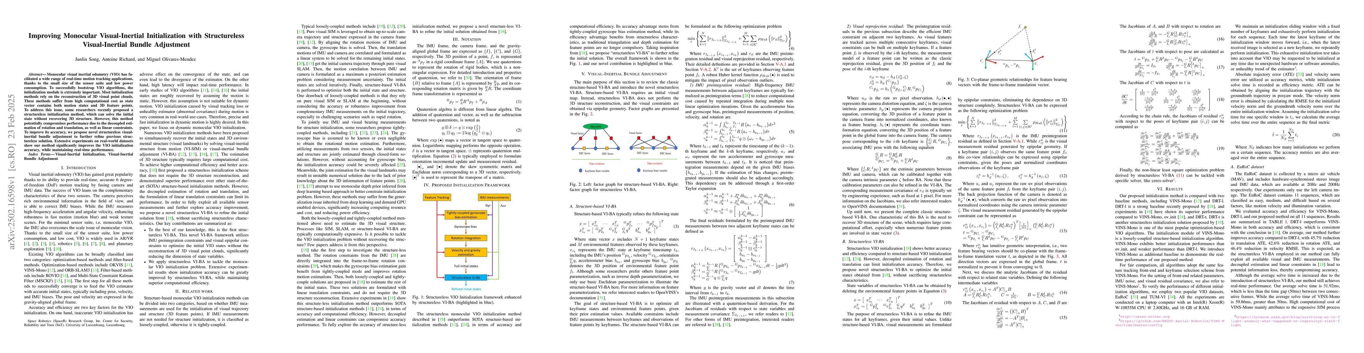 Thumbnail for Improving Monocular Visual-Inertial Initialization with Structureless
  Visual-Inertial Bundle Adjustment