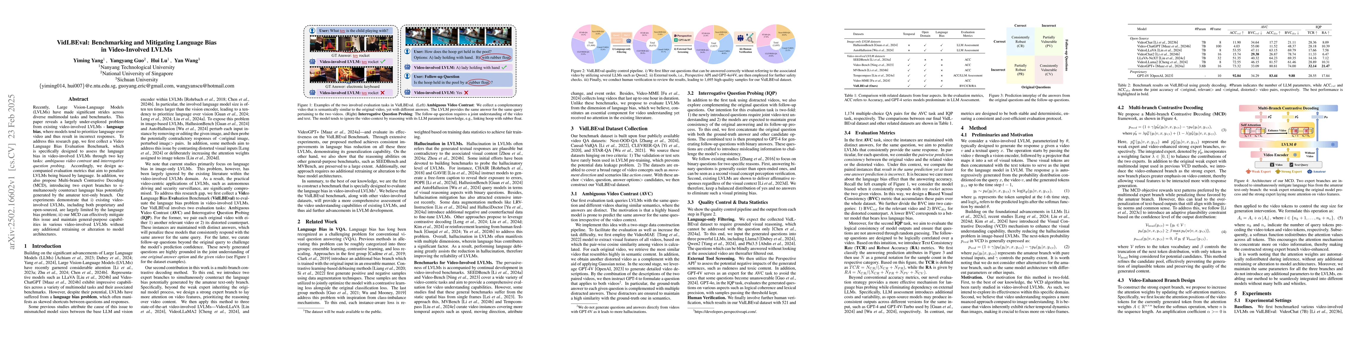 Thumbnail for VidLBEval: Benchmarking and Mitigating Language Bias in Video-Involved
  LVLMs