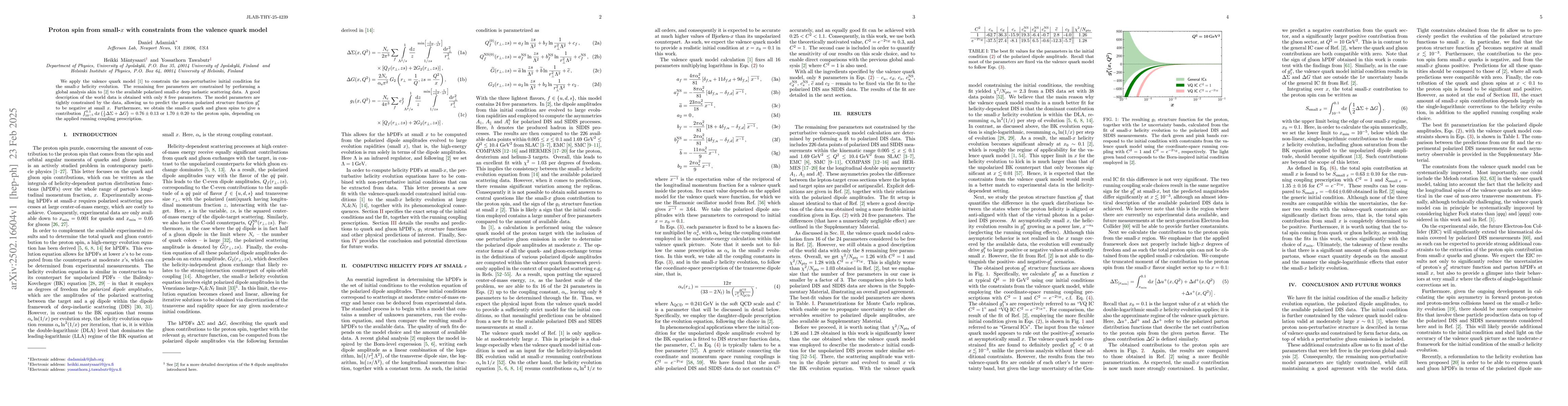 Thumbnail for Proton spin from small-$x$ with constraints from the valence quark model