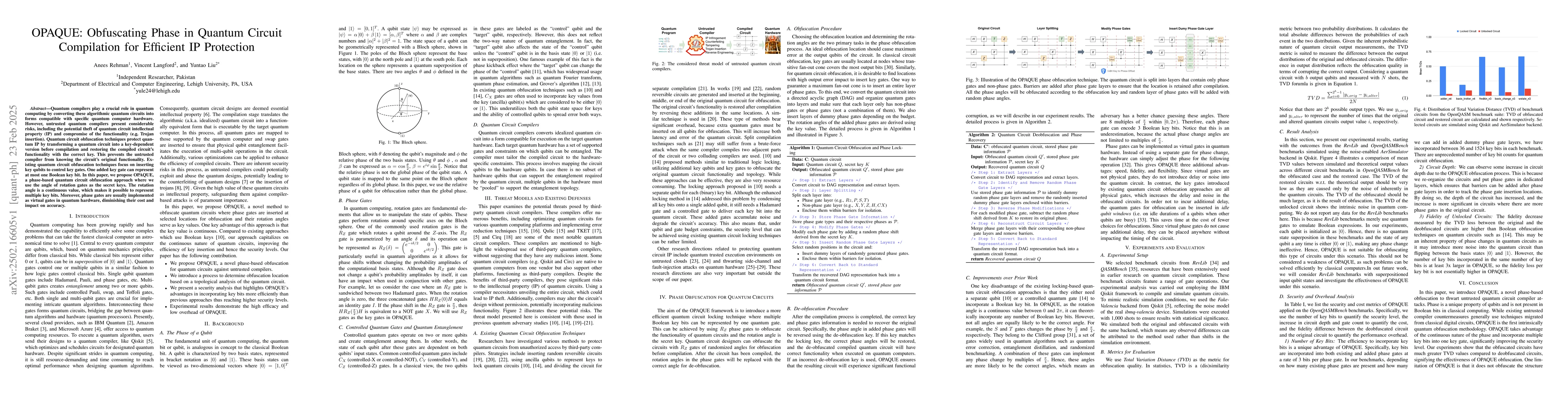 Thumbnail for OPAQUE: Obfuscating Phase in Quantum Circuit Compilation for Efficient
  IP Protection