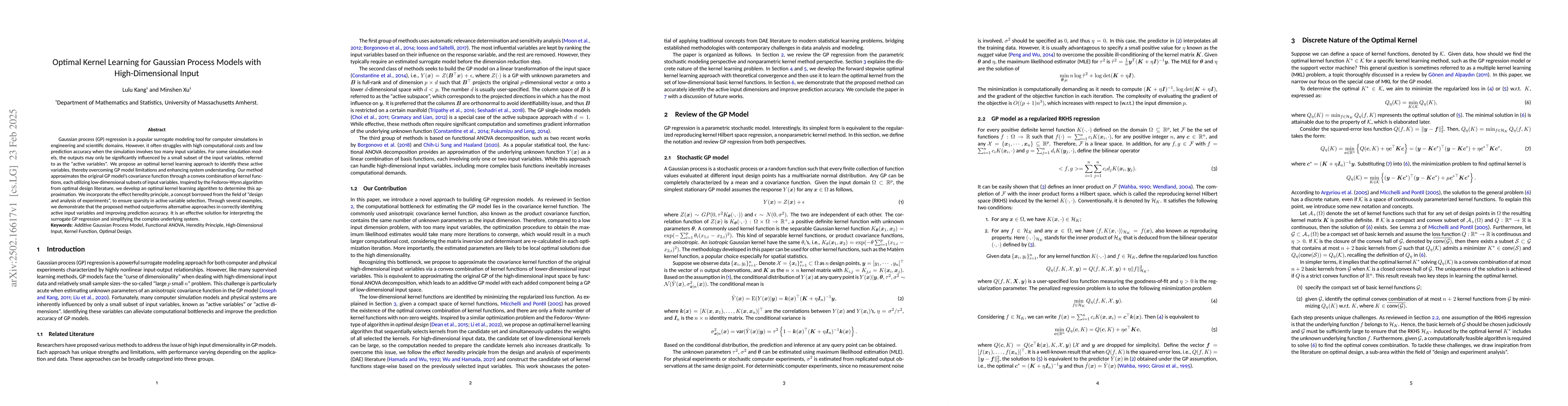 Thumbnail for Optimal Kernel Learning for Gaussian Process Models with
  High-Dimensional Input