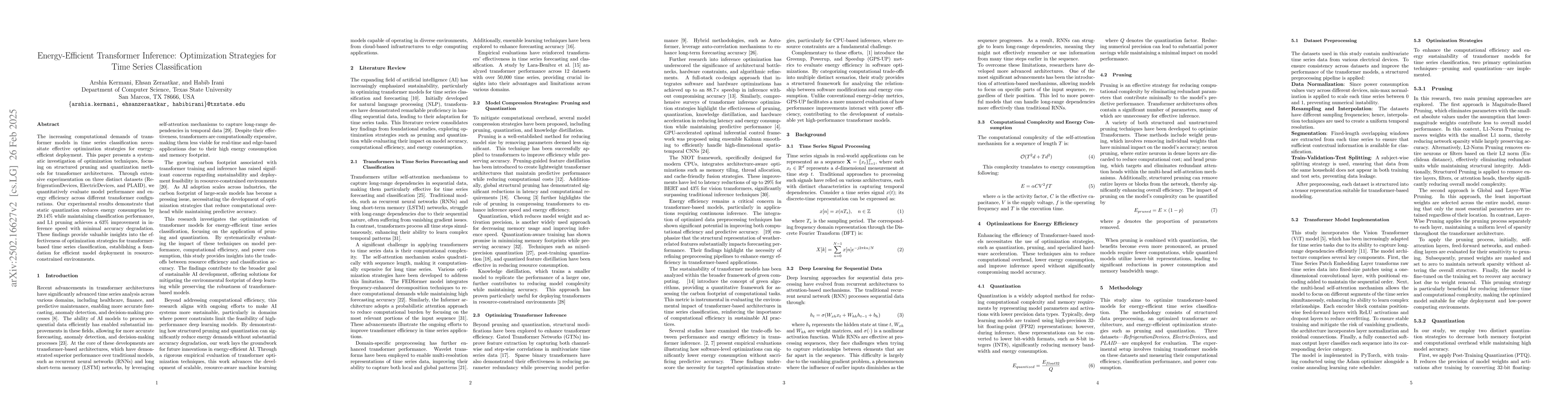 Thumbnail for Energy-Efficient Transformer Inference: Optimization Strategies for Time
  Series Classification