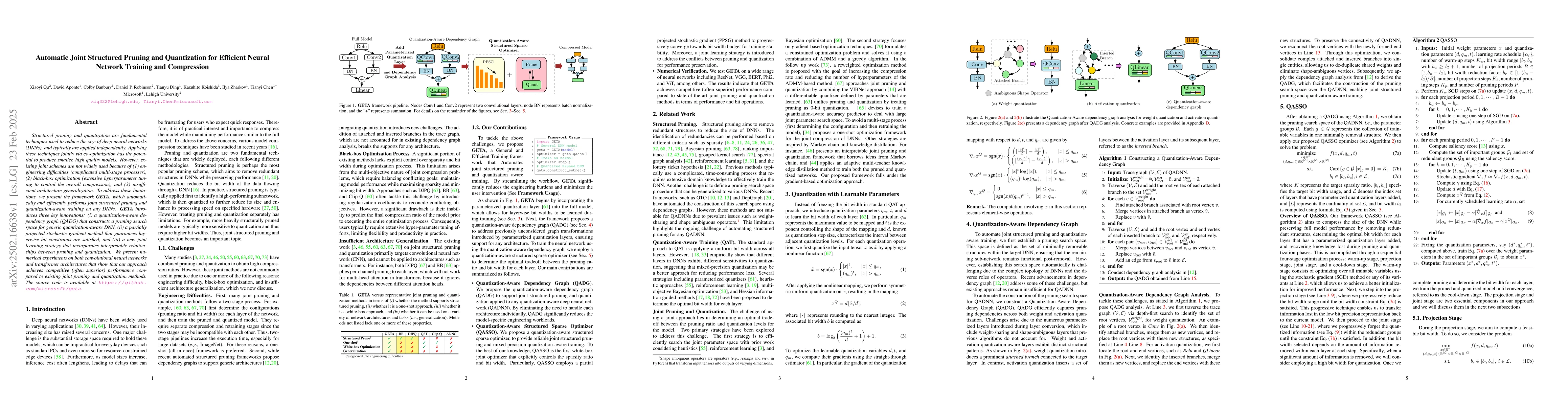 Thumbnail for Automatic Joint Structured Pruning and Quantization for Efficient Neural
  Network Training and Compression