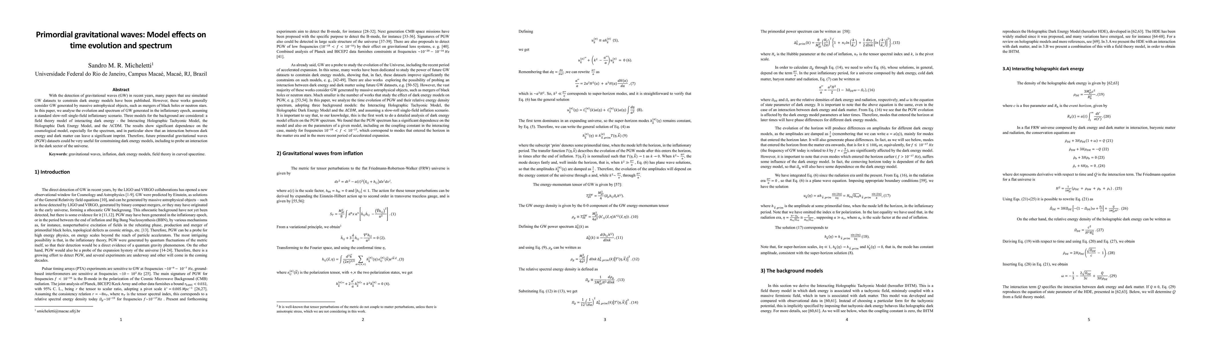 Thumbnail for Primordial gravitational waves: Model effects on time evolution and
  spectrum