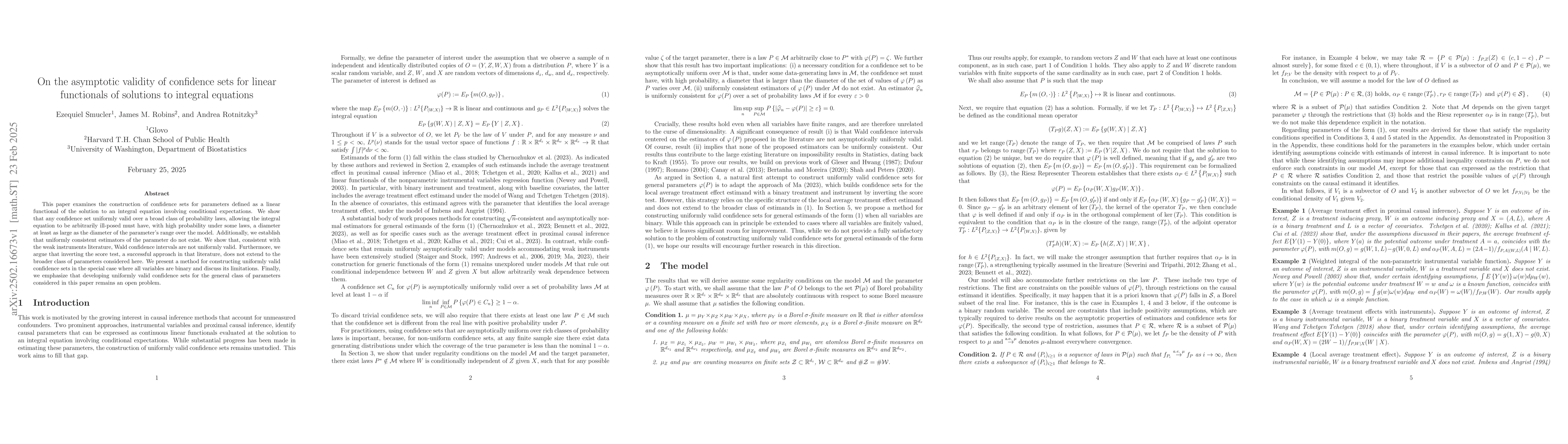 Thumbnail for On the asymptotic validity of confidence sets for linear functionals of
  solutions to integral equations