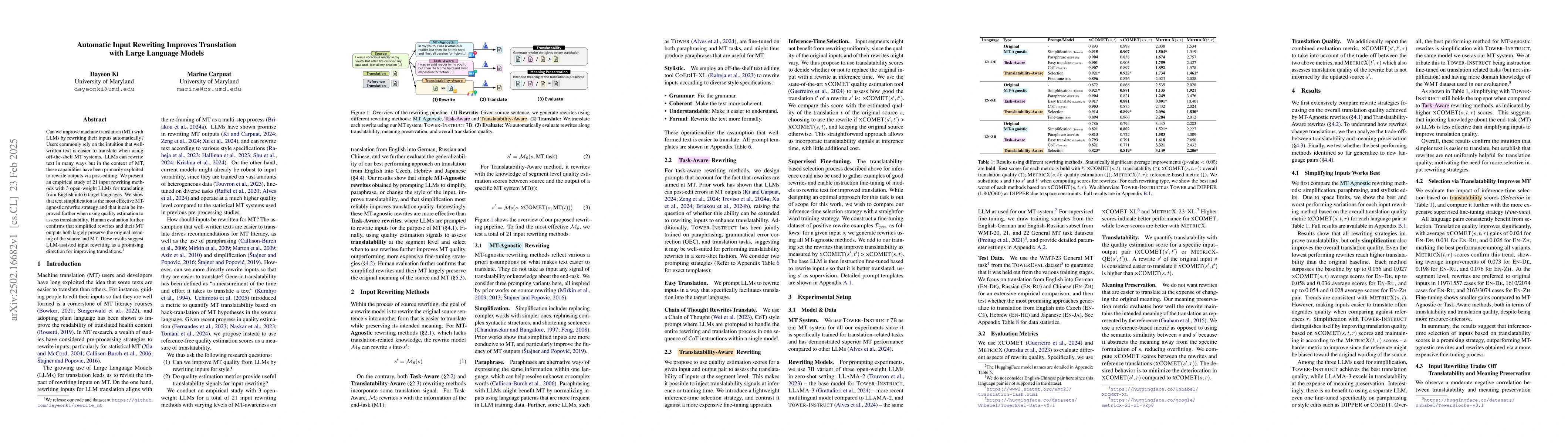 Thumbnail for Automatic Input Rewriting Improves Translation with Large Language
  Models