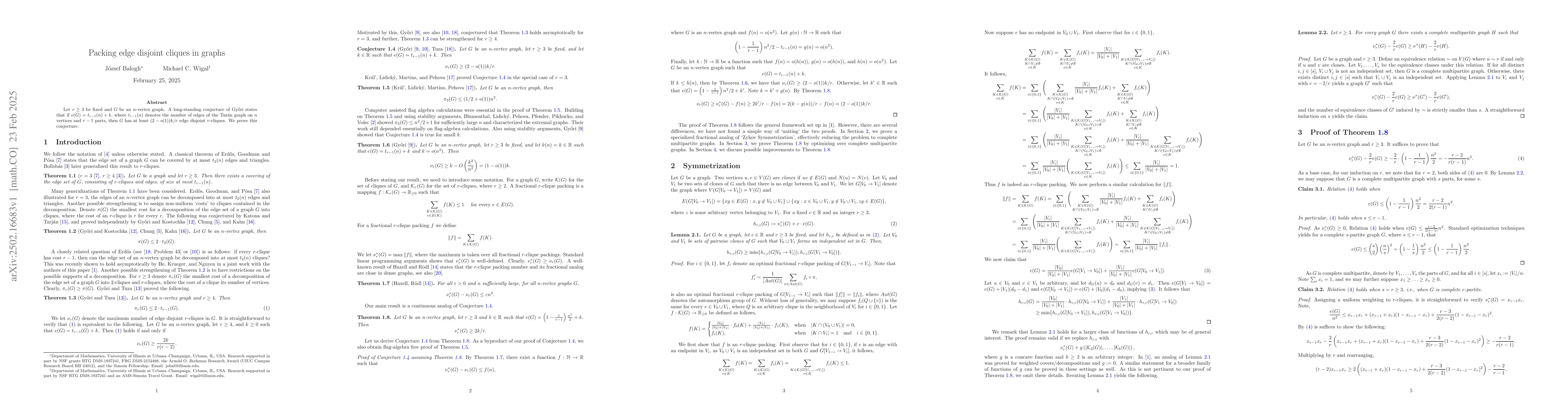 Thumbnail for Packing edge disjoint cliques in graphs