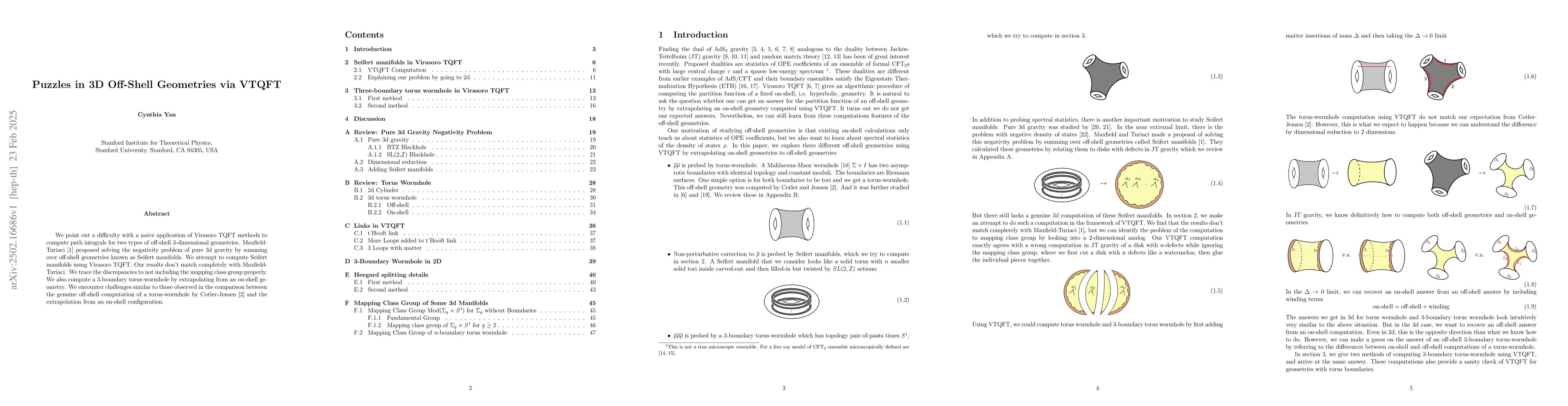 Thumbnail for Puzzles in 3D Off-Shell Geometries via VTQFT