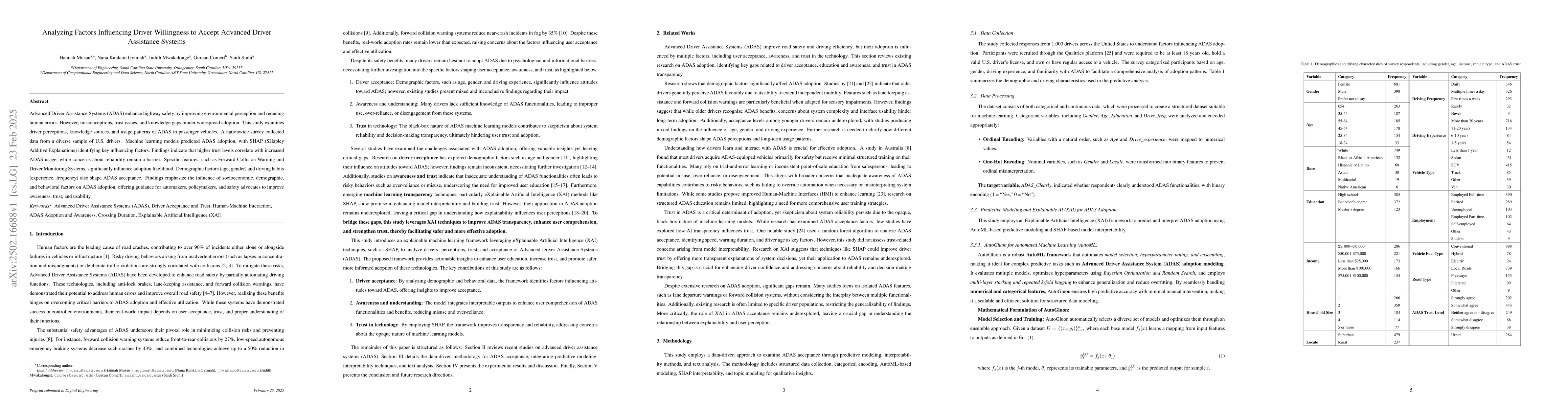 Thumbnail for Analyzing Factors Influencing Driver Willingness to Accept Advanced
  Driver Assistance Systems
