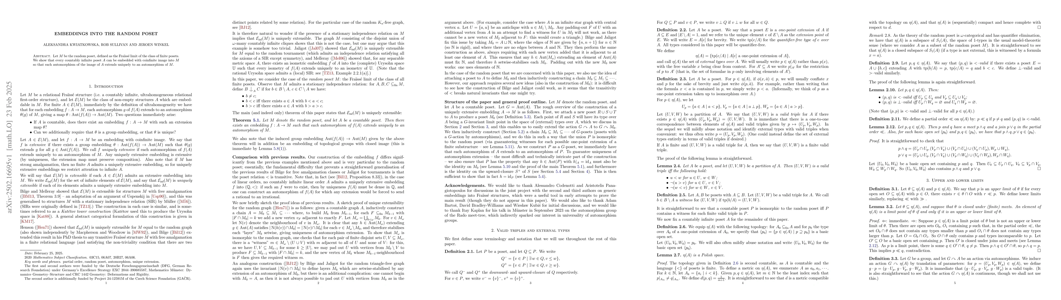 Thumbnail for Embeddings into the random poset