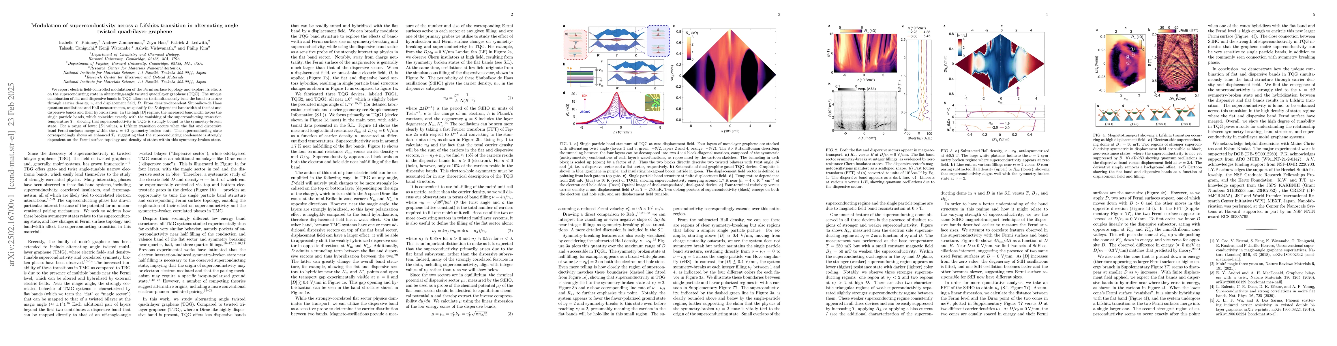 Thumbnail for Modulation of superconductivity across a Lifshitz transition in
  alternating-angle twisted quadrilayer graphene