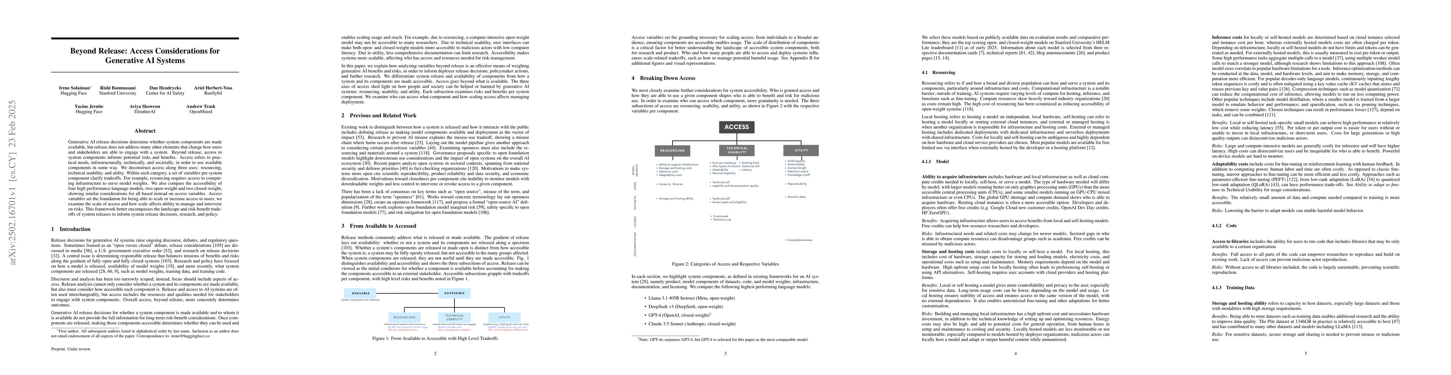 Thumbnail for Beyond Release: Access Considerations for Generative AI Systems