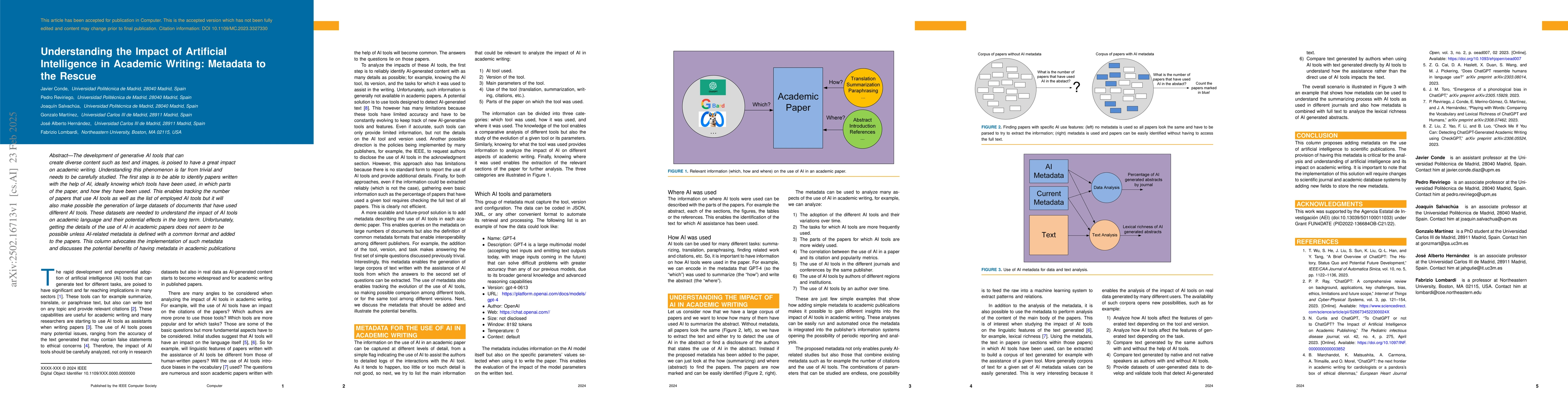 Thumbnail for Understanding the Impact of Artificial Intelligence in Academic Writing:
  Metadata to the Rescue