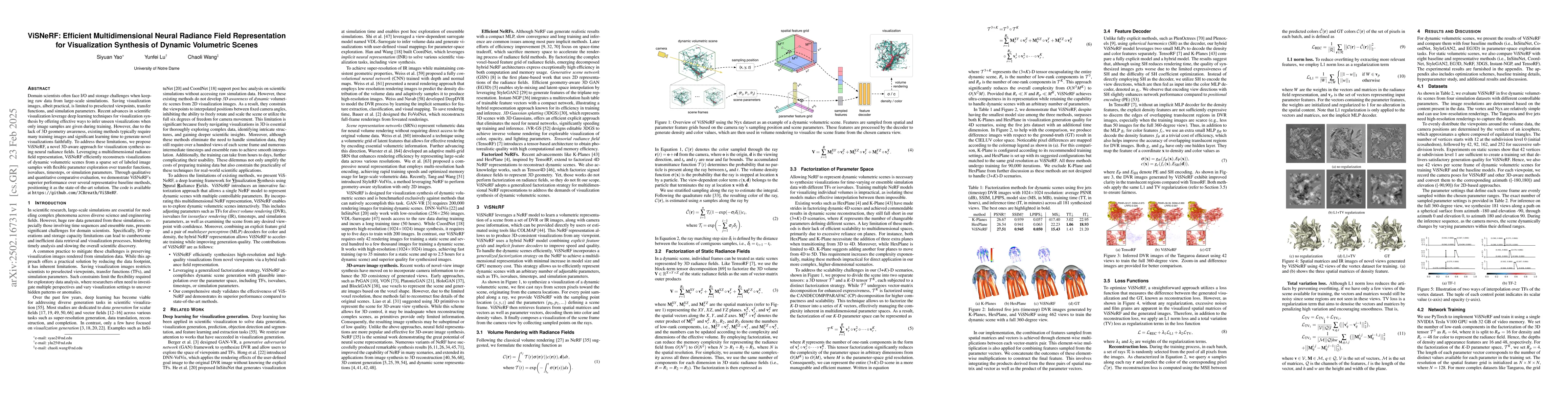 Thumbnail for ViSNeRF: Efficient Multidimensional Neural Radiance Field Representation
  for Visualization Synthesis of Dynamic Volumetric Scenes