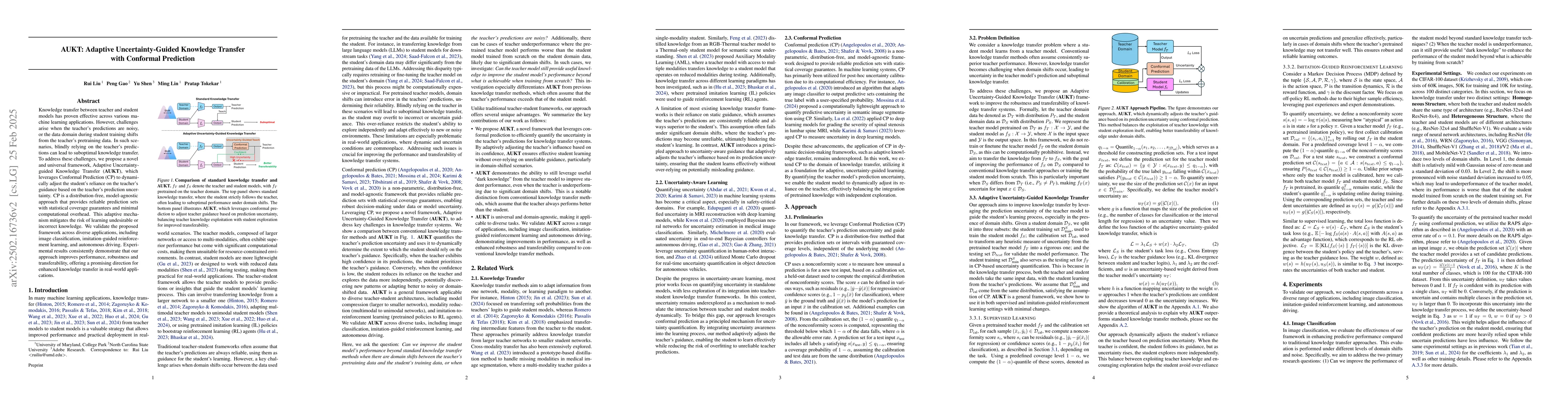 Thumbnail for AUKT: Adaptive Uncertainty-Guided Knowledge Transfer with Conformal
  Prediction