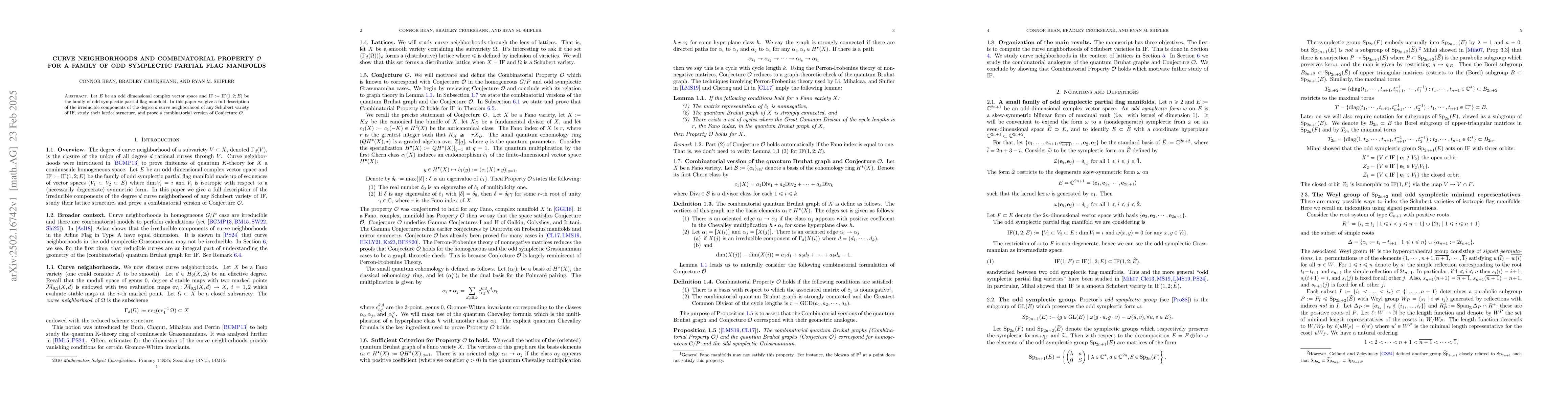 Thumbnail for Curve neighborhoods and combinatorial property $\mathcal{O}$ for a
  family of odd symplectic partial flag manifolds