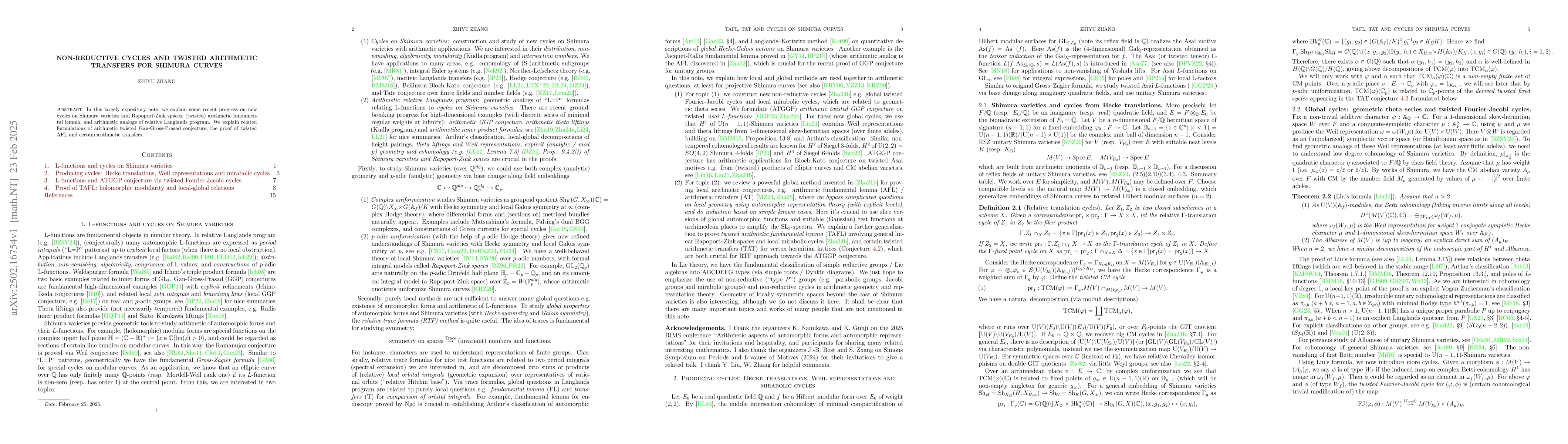 Thumbnail for Non-reductive cycles and twisted arithmetic transfers for Shimura curves