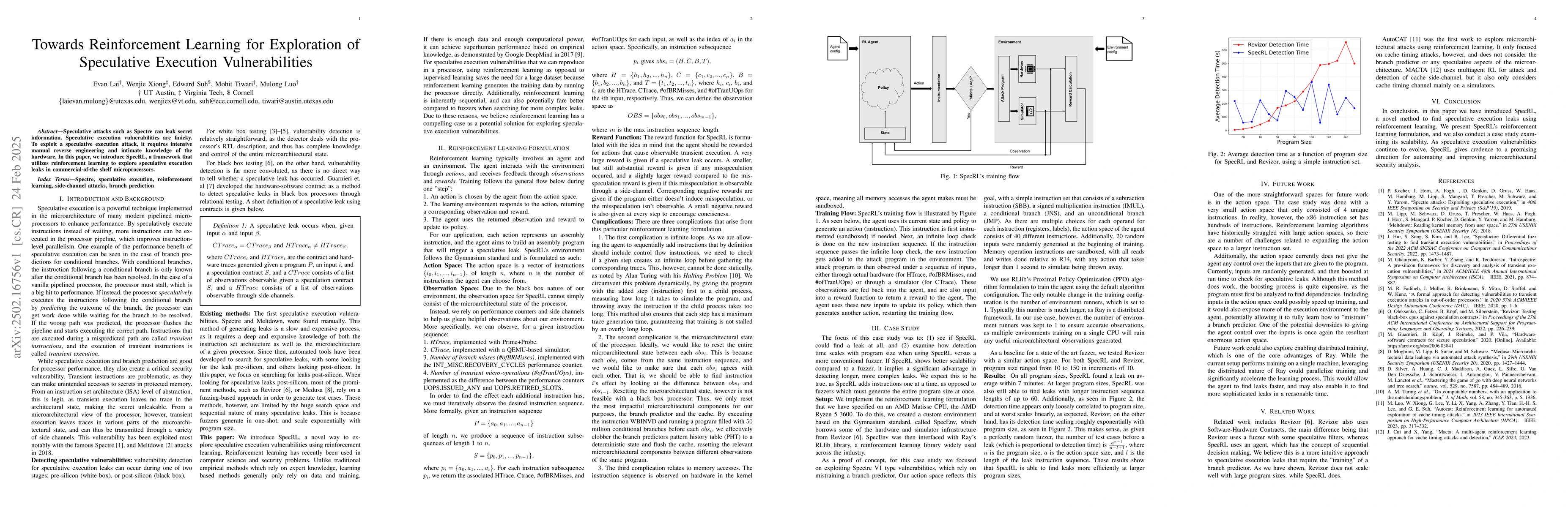 Thumbnail for Towards Reinforcement Learning for Exploration of Speculative Execution
  Vulnerabilities