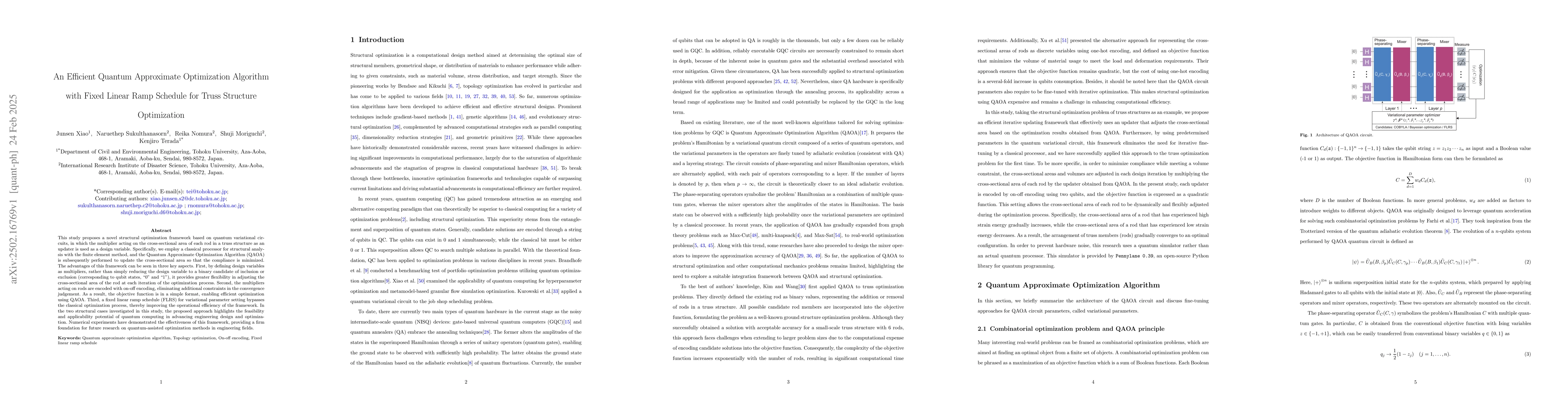 Thumbnail for An Efficient Quantum Approximate Optimization Algorithm with Fixed
  Linear Ramp Schedule for Truss Structure Optimization